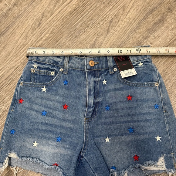 NOBO‎ Cut Off Short Jean Sz 3 Denim Stars Red White Blue Patriotic Distressed - Picture 6 of 8